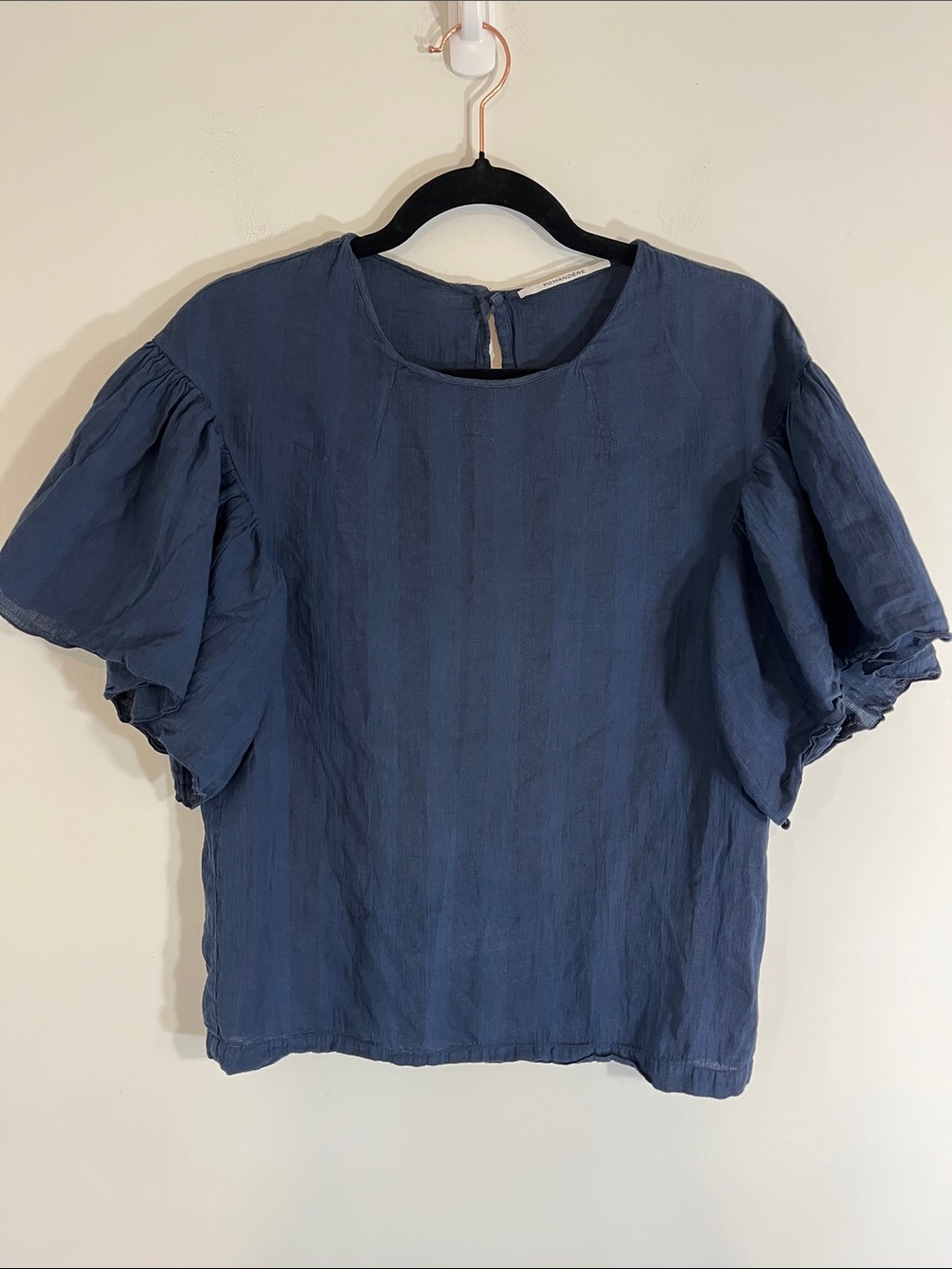 Pomandere FLUTTER SLEEVE TOP BLUE STRIPE size 2